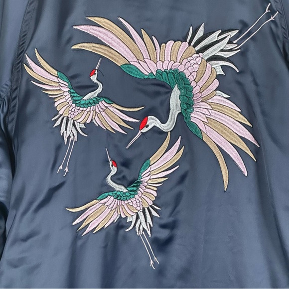 Zoe Karssen Navy Long Satin Bomber Jacket Big in Japan Size XS NWT $325 - Picture 7 of 14